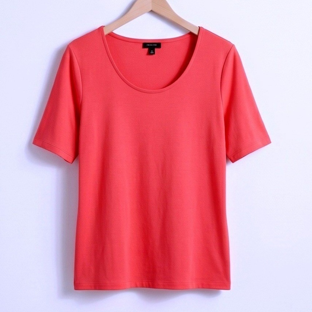 Talbots Womens XL Pink Coral Scoop Neck Short Sleeve Rayon Spandex Knit T-Shirt